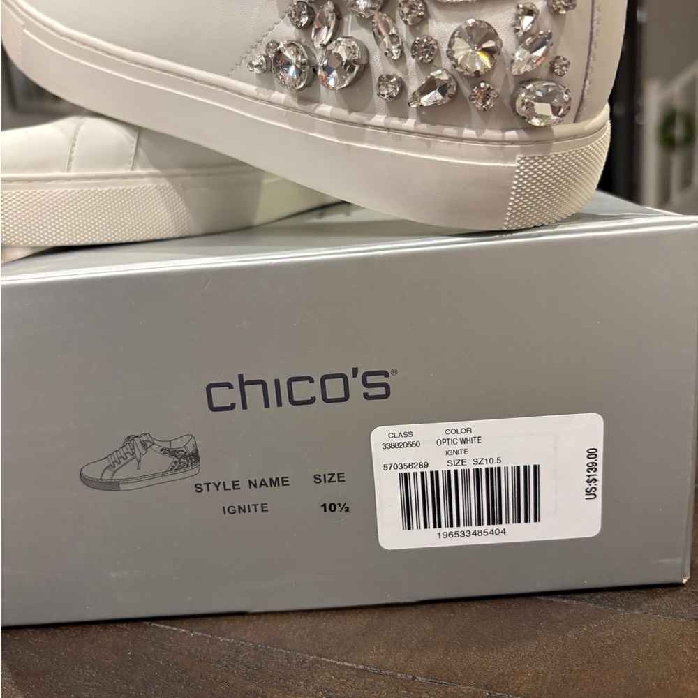 Chico's White Sneakers with Gemstone Accents